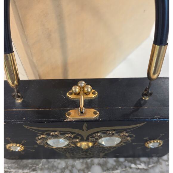 Vintage 1967 Enid Collins of Texas Signed Wooden "Night Owl" Box Bag with Box - Picture 3 of 11